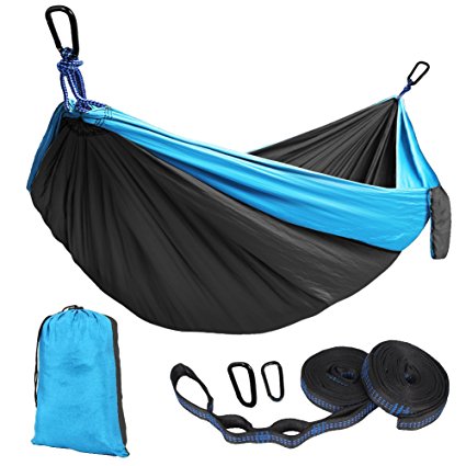 Kootek Double Camping Hammock Portable Indoor Outdoor Tree Hammock with 2 Adjustable Hanging Straps, Lightweight Nylon Parachute Hammocks for Backpacking, Travel, Beach, Backyard, Hiking