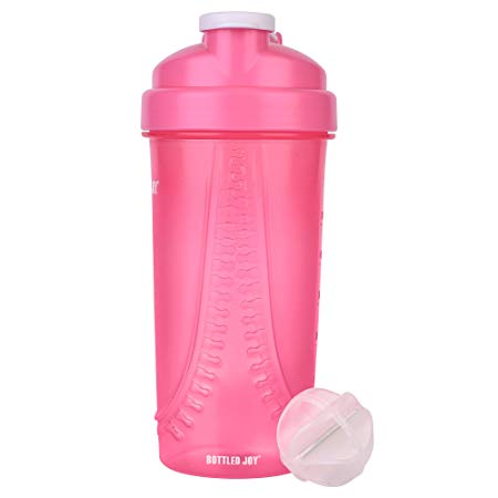 BOTTLED JOY Protein Shaker Bottle, Mixer Ball Shake Water Bottle, Shaker Water Bottles Mixer Ball, Gym Cup Shaker, 28ounce/800ml Shaker Cup White/Pink/Black Color