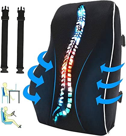 Lumbar Support Pillow for Office Chair, Memory Foam Back Cushion for Lower Back Pain Relief Car Seat Back Support, Lower Back Pillow for Gaming Chair Wheelchair with Breathable Cover Adjustable Strap