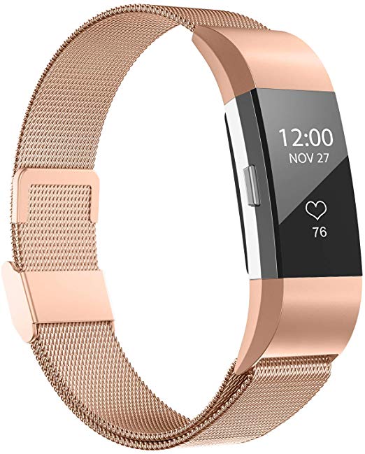 iGK Compatible for Fitbit Charge 2 Bands, Stainless Steel Metal Loop with Magnetic Replacement Strap for Women Men Wristbands