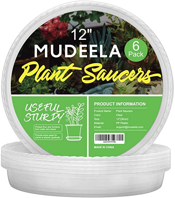 MUDEELA 6 Pack of 12 inch Plant Saucer, Durable Plastic Plant Trays for Indoors, Clear Plastic Flower Plant Pot Saucer, Made of Thicker, Stronger Plastic, with Taller Design