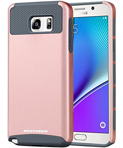 Galaxy Note 5 Case, Note 5 Case, BENTOBEN Slim Fit Shock Absorbing Protective Hard Case Cover for Samsung Galaxy Note 5 Dual Layer High Impact Rugged Hybrid PC Shell & TPU, Rose Gold/Gray