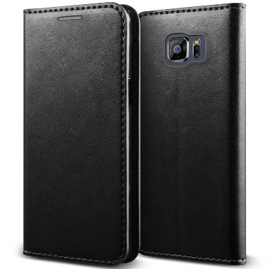 Galaxy S7 Case, Samsung Galaxy S7 Wallet Case, Black Genuine Leather Flip Folio [Kickstand Feature] Leather Wallet Case with ID&Credit Card Slot For Galaxy S7 - Black Genuine Leather