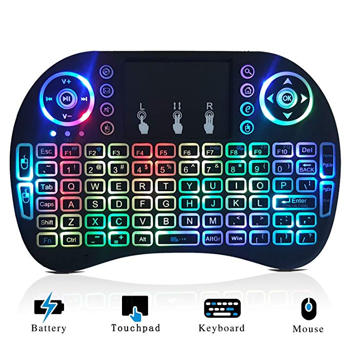 Mini Wireless Keyboard Backlit and Touchpad Mouse Combo for Smart TV Google Android Box Xbox One KODI XBMC Multi-media Player PC PAD - Remote Controller Handheld QWERTY Gaming Keyboards with LED Light