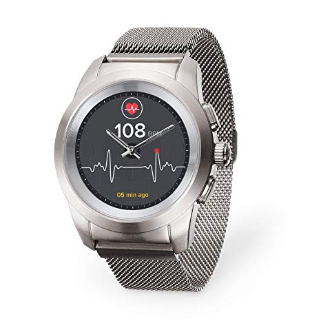 MyKronoz ZeTime Petite Elite Hybrid Smartwatch 39mm with Mechanical Hands Over a Color Touch Screen, Swiss Design, iOS and Android – Brushed Silver/Milanese