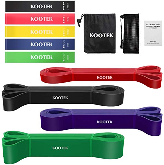 Kootek 9Pcs Resistance Bands Home Workout Set - 4 Pull Up Assist Bands with 5 Loop Exercise Band Heavy Duty Powerlifting Strength Training Fitness Equipment for Body Stretching with Guide Book