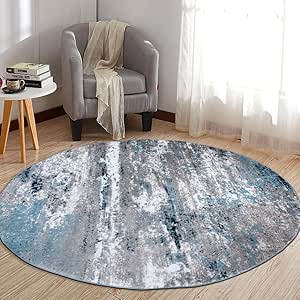 Rugshop Distressed Abstract Watercolor Round Rug 6'6" (6' 6" Diameter) Blue