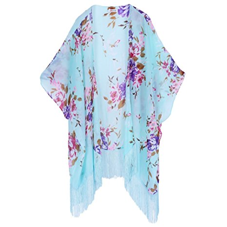 Soul Young Women's Floral Aztec Leopard Light Chiffon Beachwear Cover-ups Kimono