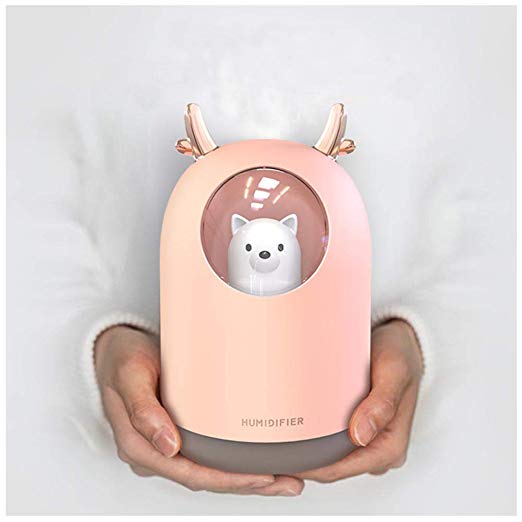 Guwheat Cool Mist MIni Humidifier with Adjustable Mist Mode, 300ml Water Tank, Quiet Operation, Waterless Auto Shut-Off, 7-Color LED Night Light for Baby, Bedroom, Home, Office, (Bear Pink)