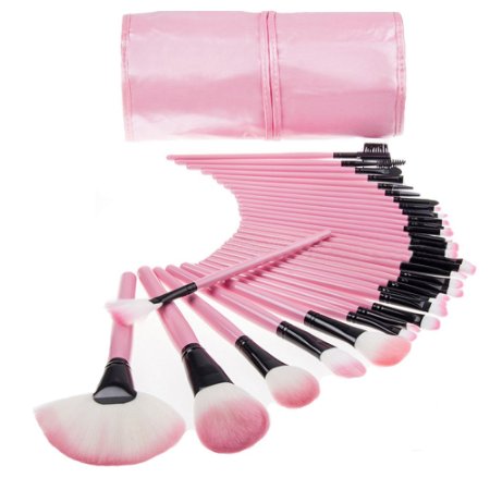Leshery Pro 32pcs Pouch Bag Case Superior Soft Cosmetic Makeup Brush Set Kit Pink