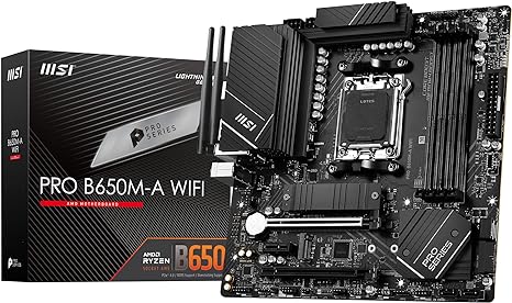 msi PRO B650M-A WiFi Motherboard, Micro-ATX - Supports AMD Ryzen 7000 Series Processors, AM5-12 Duet Rail 80A VRM, DDR5 Memory Boost 6400 MHz/OC, 2 x PCIe 4.0 x16, 2 x M.0 2 Gen4, Wi-Fi 6E