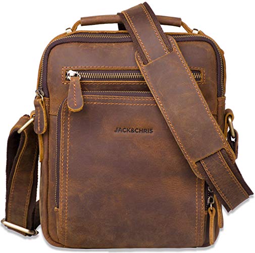 Genuine Leather Crossbody Bag, Jack&Chris Multi-purpose shoulder bag, iPad Messenger Bag for Men and Women, Brown, JC5207