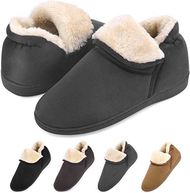 Dasein Men Soft Faux Fur Lined Suede House Slippers Memory Foam Slippers Anti-Skid Winter Indoor Outdoor Bootie Boot