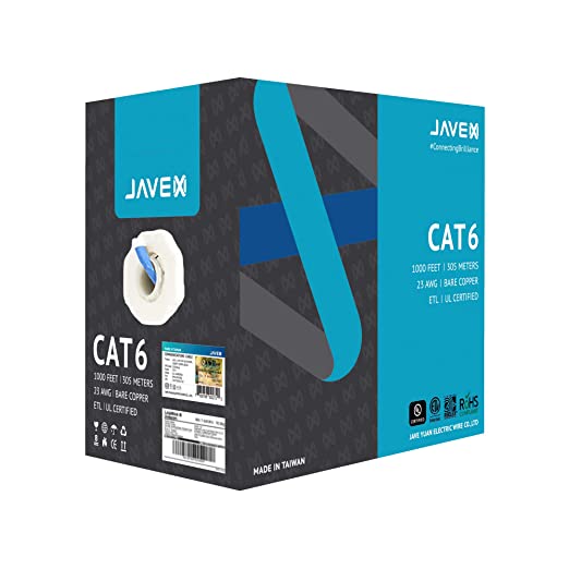 JAVEX 23AWG CAT6 UL [cm] in-Wall Rated Bare Copper 550MHz, ETL Listed, UTP Ethernet Bulk Cable, 1000 Feet, Blue