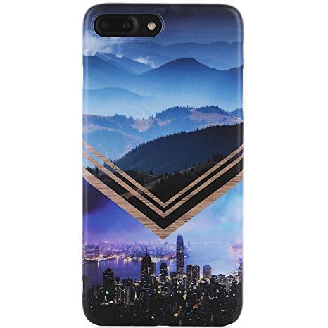 DICHEER iPhone 7 Plus Case,iPhone 8 Plus Case,Cute Blue Mountains and City for Women Girls Slim Fit Thin Clear Bumper Glossy TPU Soft Rubber Silicon Cover Protective Phone Case for iPhone 7 8 Plus