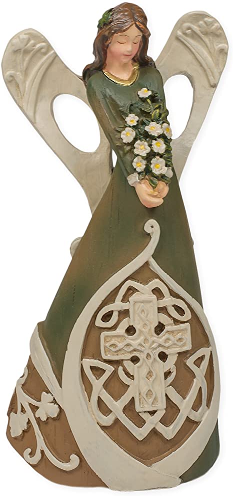 Woodcut Look Celtic Knot Cross Irish Angel Figurine, 7 Inches