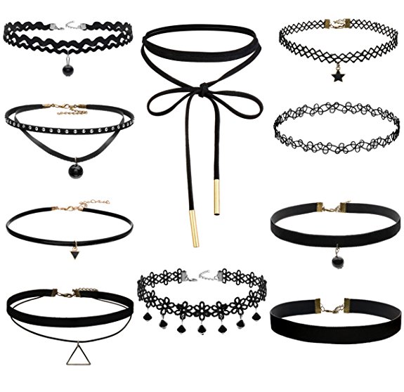 FIBO STEEL 10-12 Pcs Leather Chain Necklace for Women Girls Choker Necklace Velvet Length Adjustable