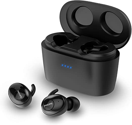 Philips Audio New Philips UpBeat SHB2515 Bluetooth 5.0 Wireless in-Ear Earbuds, TWS, Stereo, Up to 110 Hours of Playtime with Power Bank Charging Case - Charges Phones - Black (SHB2515BK/10)