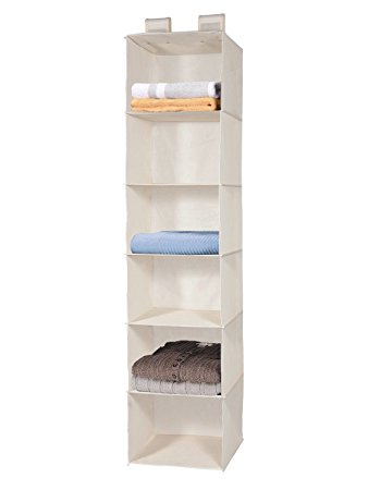 MaidMax 6 Shelves Hanging Wardrobe Organiser Storage Unit for Sweater Clothes -Beige