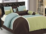 Chezmoi Collection 7-Piece Coffee Quilted Patchwork Comforter Set Queen Aqua Blue Sage Green