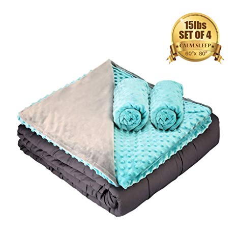 Secura Everyday Luxury Premium Adult Weighted Blanket & Removable Green Minky Cover | 15 lbs 60" x 80" Queen Size Bed | Dark Grey Heavy Blanket 100% Cotton Material with Glass Beads | Quiet & Durable