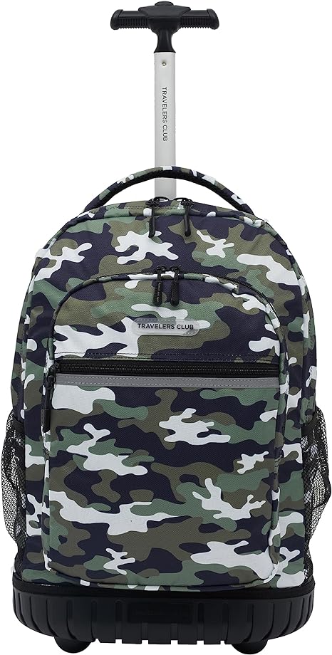 Travelers Club Rolling Backpack with Shoulder Straps, Camo, 18-Inch