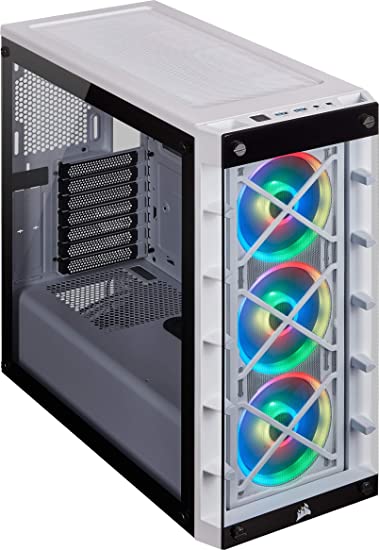 Corsair iCUE 465X RGB Tempered Glass Mid-Tower ATX Smart Case (Tempered Glass Side & Front Panels, Three LL120 RGB Fans Included, Expansive Storage, Removable Dust Filters) - White