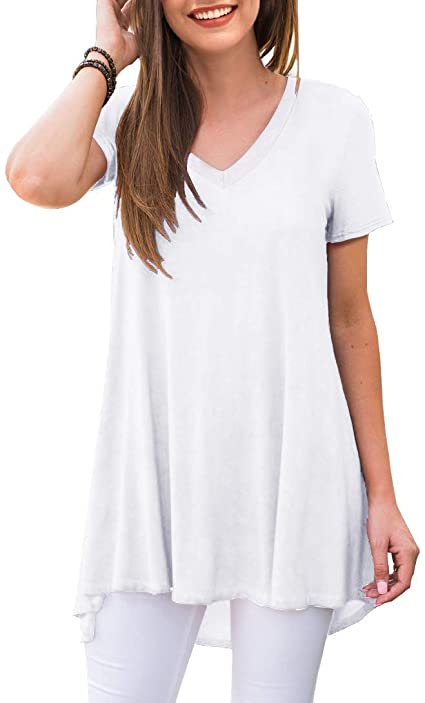 AWULIFFAN Women's Summer Casual Short Sleeve V-Neck T-Shirt Tunic Tops Blouse Shirts