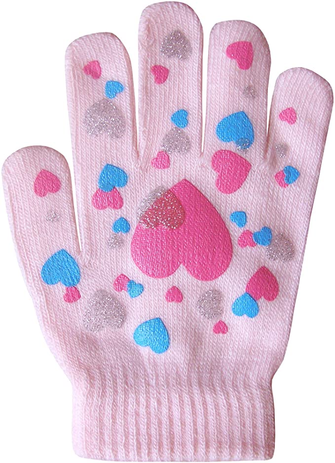 Girls Super Soft Fine Knit Magic Stretch Gripper Winter Gloves