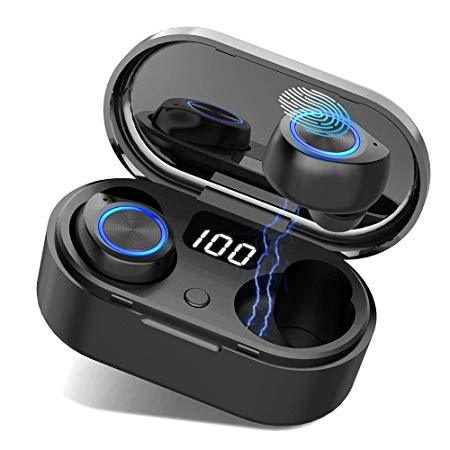 Wireless Bluetooth 5.0 Earbuds Headset Mini in-Ear Noise Canceling Sport Headphones with Charging Case,TWS Stereo Touch Control Waterproof Earphones Built-in Mic for Workout/Running/Gym (Black)