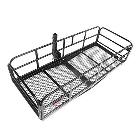 OKLEAD Foldable Hitch Mount Cargo Carrier 60" x 24.4" x 13.8" 500 Lbs Heavy Duty Cargo Rack Rear Luggage Basket Fits 2" Receiver for Car SUV Traveling Camping