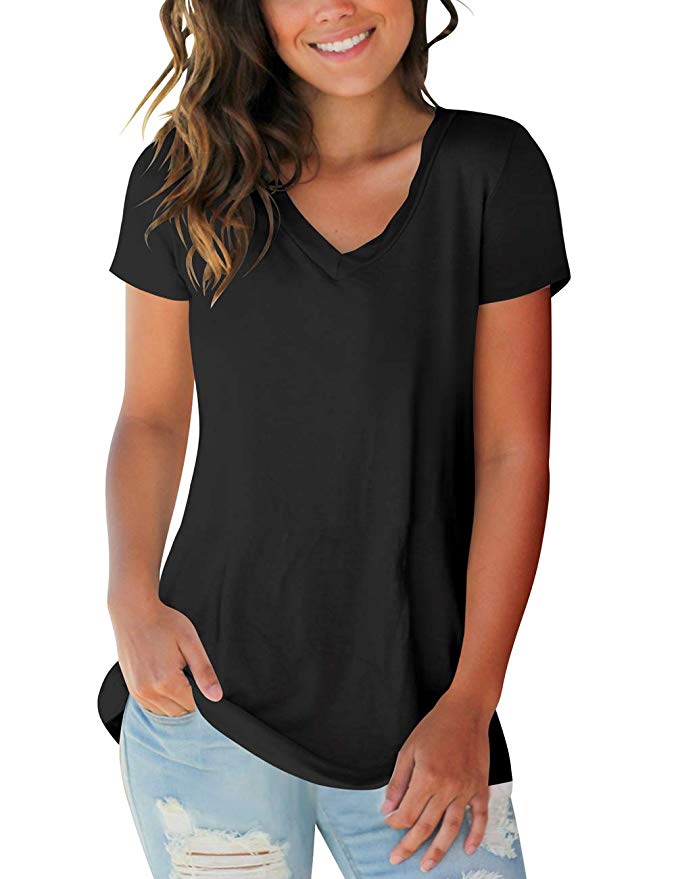 Womens Tops V Neck Tee Casual Short Sleeve and Long Sleeve T Shirts