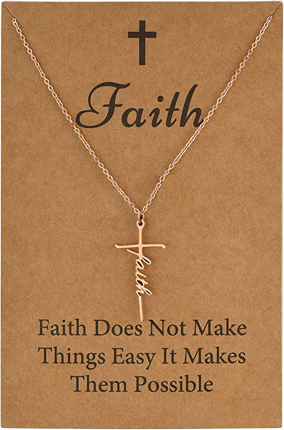 SANNYRA Faith Cross Necklace Belive Hope Loved Pendant Necklace Religious Personalized Jewelry Gift for Women