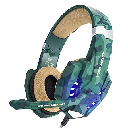 EasySMX Gaming Headset for PS4 Professional 3.5mm PC LED Light Game Bass Headphones Stereo Noise Isolation Over-ear Headset with Mic Microphone for PS4 Laptop Computer and Smart Phone-Camouflage