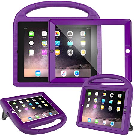 AVAWO Kids Case Built-in Screen Protector for iPad 2 3 4 （Old Model）- Shockproof Handle Stand Kids Friendly Compatible with iPad 2nd 3rd 4th Generation (Purple)