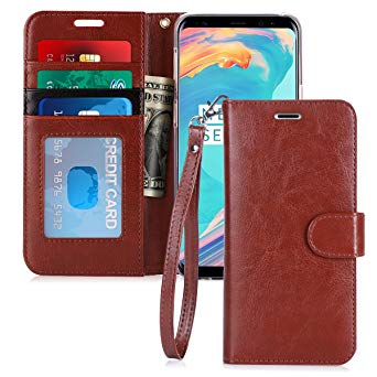 FYY Case for Galaxy S9, [Prevent Card Information Leaking Technique] Premium PU Leather Wallet Case with [Kickstand Feature][Wrist Strap][Shockproof Rubber Cover] for Samsung Galaxy S9 Dark Brown