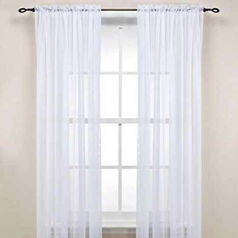 LuxuryDiscounts 2 Piece Solid White Elegant Sheer Curtains Fully Stitched Panels Window Treatment Drape 60" X 84"