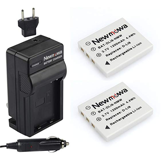 Newmowa D-Li8 Replacement Battery (2-Pack) and Charger kit for Pentax D-LI8, D-LI85, D-L18 and Pentax Optio A10, A20, A30, A36, A40, L20, S, S4, S4i, S5i, S5n, S5z, S6, S7,Same as Fuji NP-40 Battery