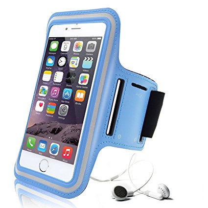 iPhone 6 Plus Armband, Aupek Slim Lightweight Sports Armband with Key Holder Scratch-Resistant Material Dual Arm-Size Slots Workout Arm Cover for Gym Jogging Running Riding Cycling (Light Blue)