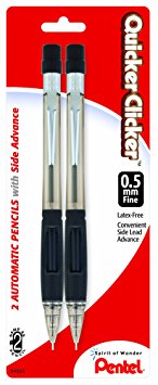 Pentel Quicker Clicker Automatic Pencil, 0.50 mm, Assorted, 2 per Pack (PD345BP2-K6)