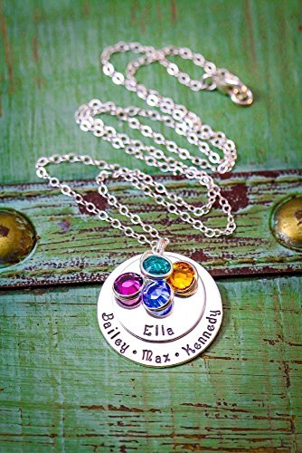 Stacked Mommy Necklace - ROI - Mom Gift - 1 Inch 25.4 MM Disc - Handstamped Sterling Silver Jewelry - Choose a Chain Length - Custom Birthstone Color - Personalized Name - Fast 1 Day Shipping