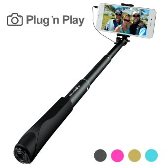 Wired Selfie Stick BlitzWolf Battery Free One Piece Extendable Monopod with Universal Phone Holder for iPhone 5s 6 6s Plus Samsung Galaxy S5 S6 Note 5 Android Black