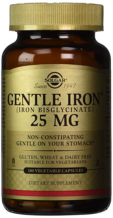 Solgar Gentle Iron 25 Mg (Iron Bisglycinate) 180 Vegetable Capsules