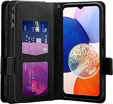 Elegant Choise for Samsung Galaxy A14 5G Case, Galaxy A14 5G Phone Case Wallet with Card Holder, PU Leather Card Slots Flip Kickstand Cover Case for Galaxy A14 5G 6.6inch (Black)