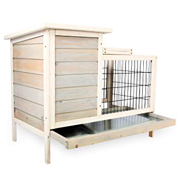 Scurrty Rabbit Wooden Hutch for Indoor 2 Story with Tray Outdoor Small Animal Cage with Yard Made by Fir