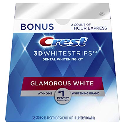 Crest 3D Whitestrips Glamorous White, Dental Whitening Kit, 16 Treatments   2 Bonus 1-Hour Express Treatments