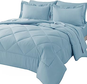 CozyLux King Bed in a Bag 7-Pieces Comforter Sets with Comforter and Sheets Light Blue All Season Bedding Sets with Comforter, Pillow Shams, Flat Sheet, Fitted Sheet and Pillowcases