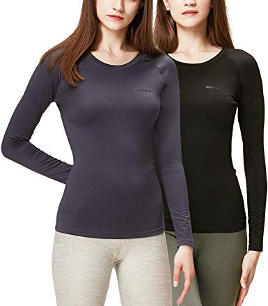 DEVOPS Women's 2 Pack Thermal Heat-Chain Compression Baselayer Tops Long Sleeve T-Shirts