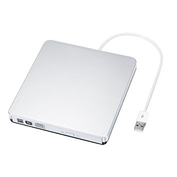 TopElek USB 2.0 External DVD CD Drive, Portable CD/DVD RW Writer Burner DVD/CD ROM Player with Classic Silvery for HP Dell Sony Acer Lenovo, MacBook Air, Macbook Pro, Mac OS, PC Laptop