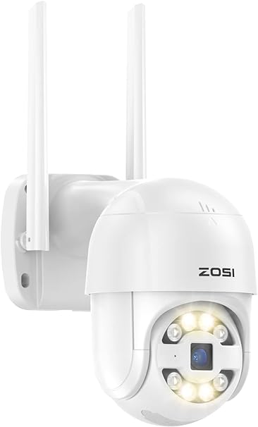 ZOSI C289 3MP WiFi Auto Tracking PT Camera Outdoor, Color Night Vision, 2-Way Talk, AI Human Vehicle Detection & Siren Alarm,Floodlights, Pan/Tilt WiFi Camera, 5X Digital Zoom,Cloud & SD Card Storage